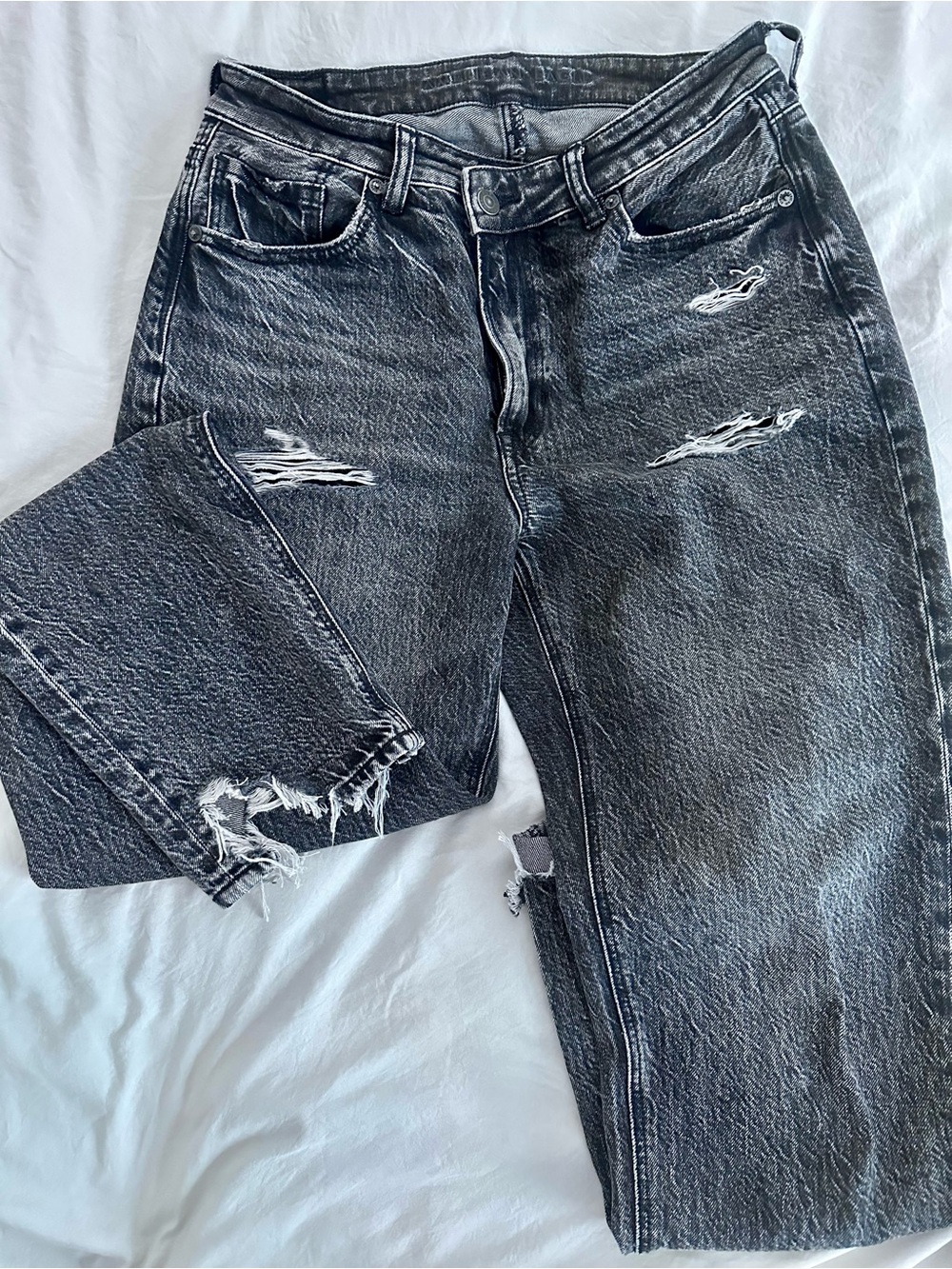 Black Distressed American Eagle Straight-Leg Jeans